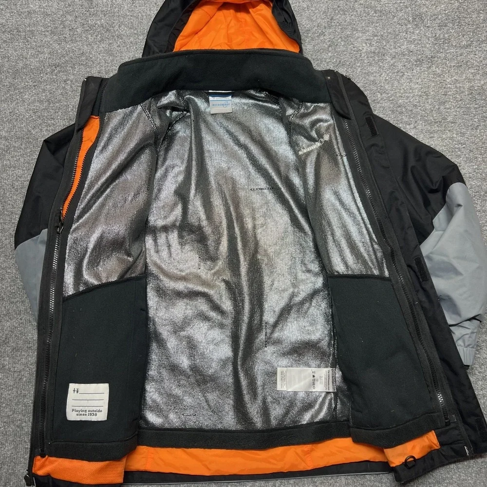 Columbia Jacket Youth Large 14/16 Black Gray Interchange Omni-Heat Hooded Winter